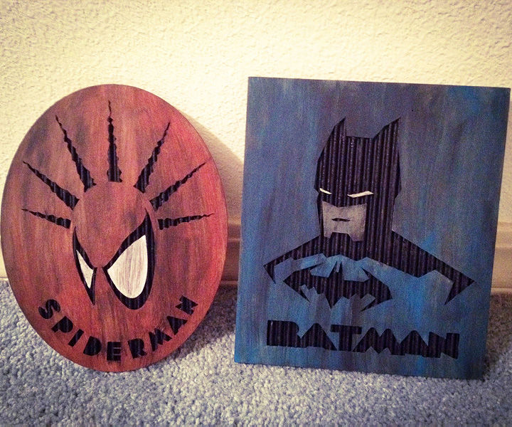 Laser Etched Spiderman & Batman Cardboard Art