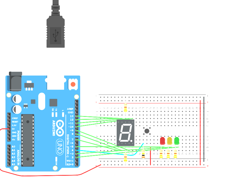 Arduino Traffic Light With Push-Button Activated 7-Segment Countdown