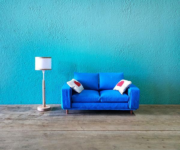 Miniature Couch - Tiny Sofa & Tiny Lamp