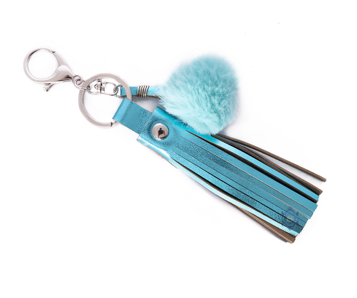 Leather Tassel Keychain With Fuax Fur Ball