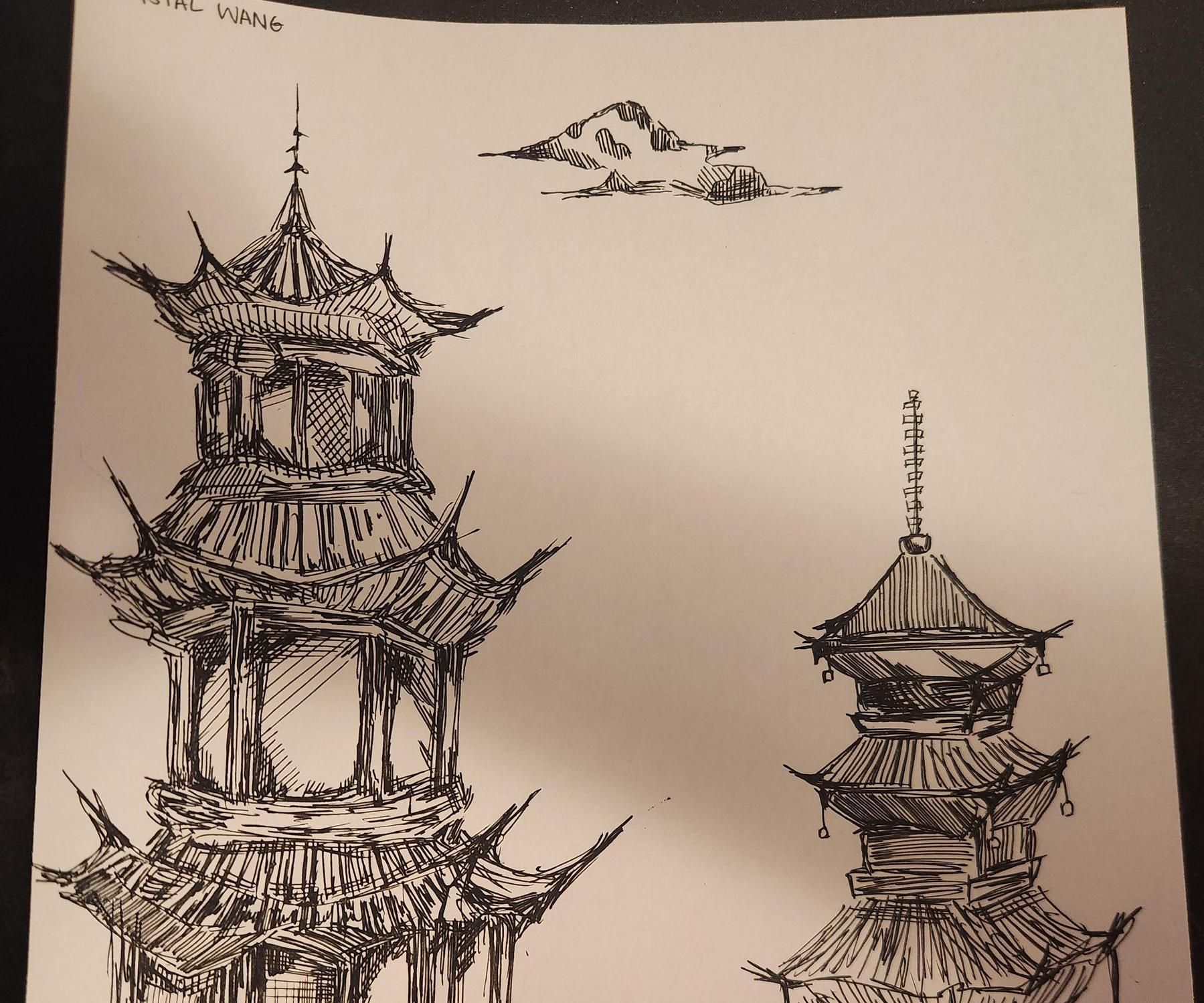 Drawing of Chinese Pagodas