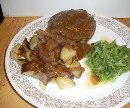 Stuffed Hamburger Steak With Brown Gravy and Onions