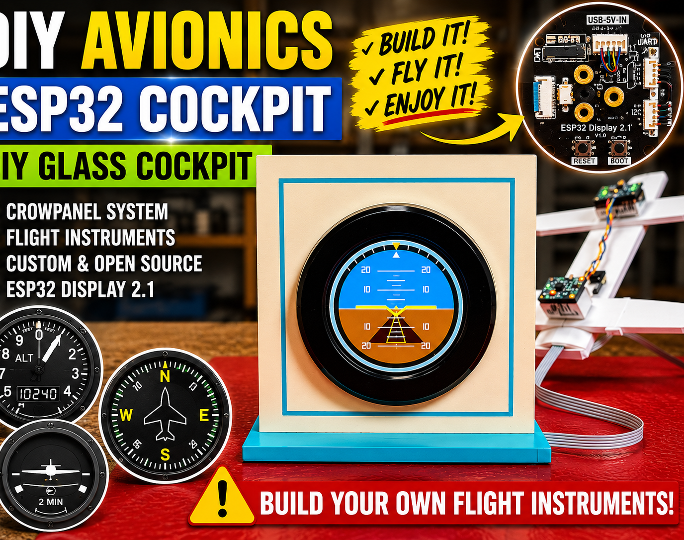 DIY Avionics Simulator With ESP32 - Artificial Horizon, Compass & Altimeter