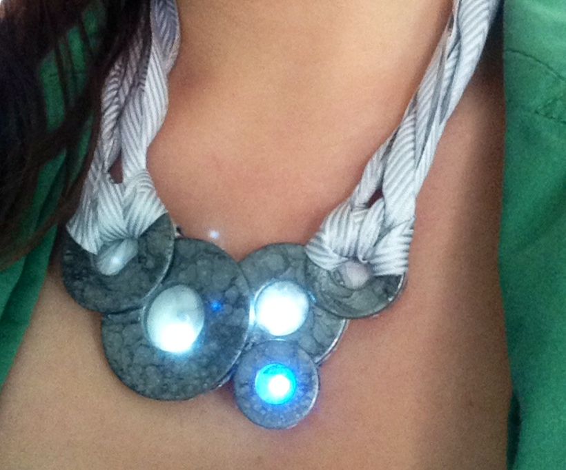 LED Statement Necklace Using Washers and Ribbon