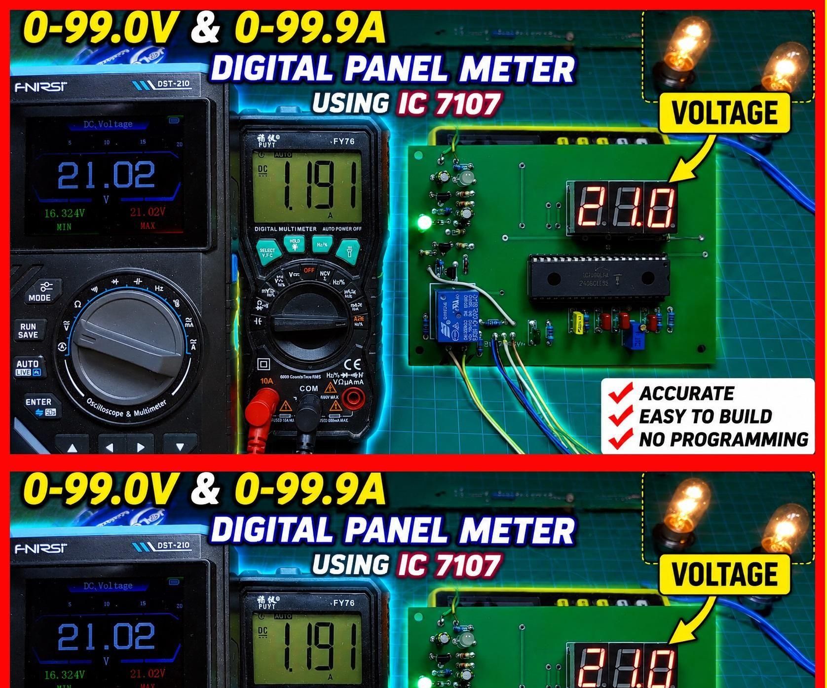 Build a 0–99 0V & 0–99 9A | Digital Panel Meter Using IC 7107 | No Programming Required | JLCPCB