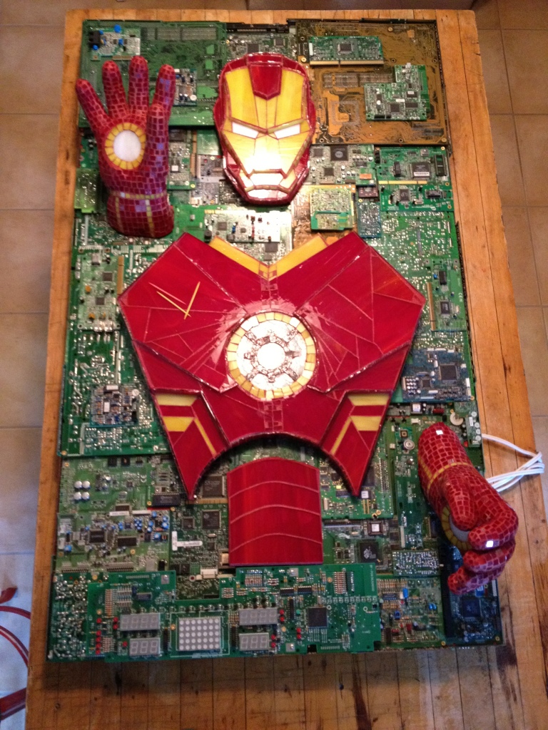 Iron Man Mixed-Media Stained Glass Computer Component Mosaic