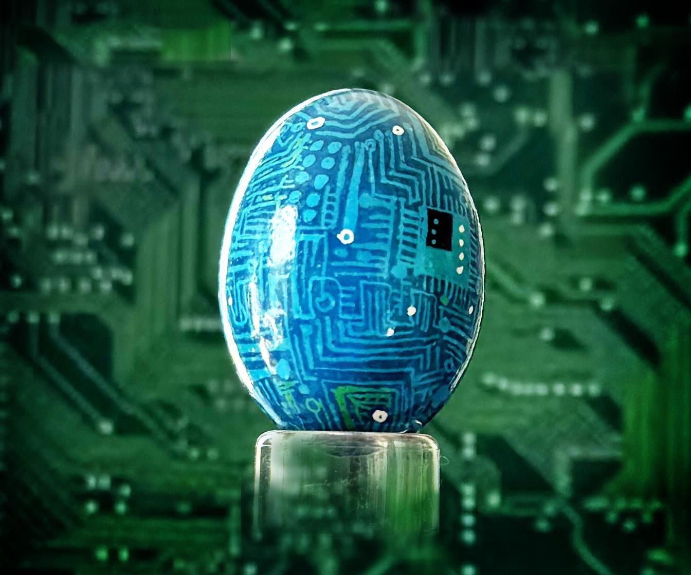 Ancient Eggs Remade - Traditional Dyed Talisman Eggs With Circuit Board Design