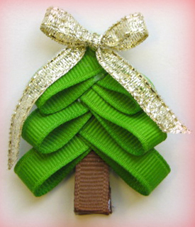 Christmas Tree Hairbow Clip--Step by Step Instruction