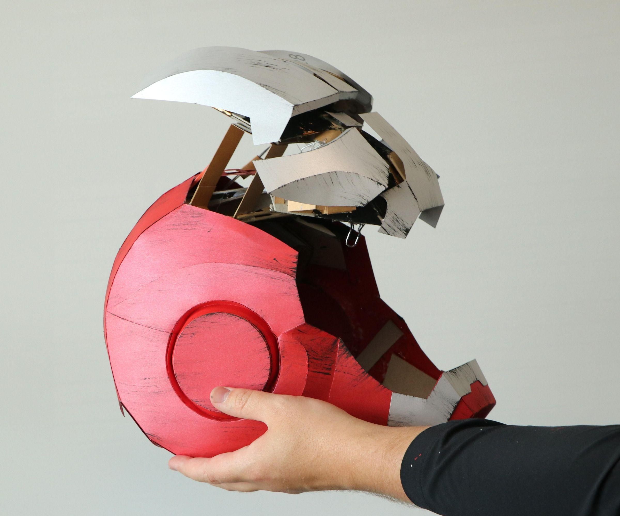 Fully Cardboard Iron Man Helmet With a Cardboard Opening Mechanism