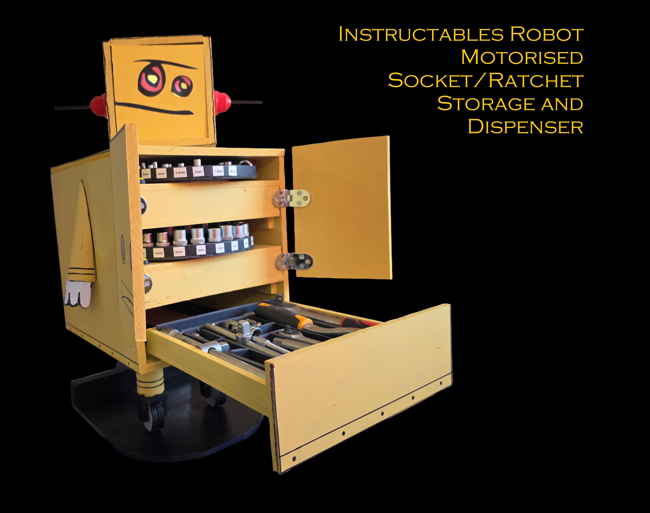 Yellow Socket/Ratchet Storage and Dispenser, Instructables Robot Style