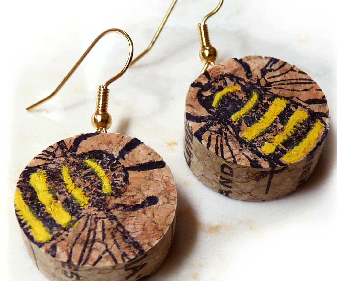 Wine Cork Bee Earrings