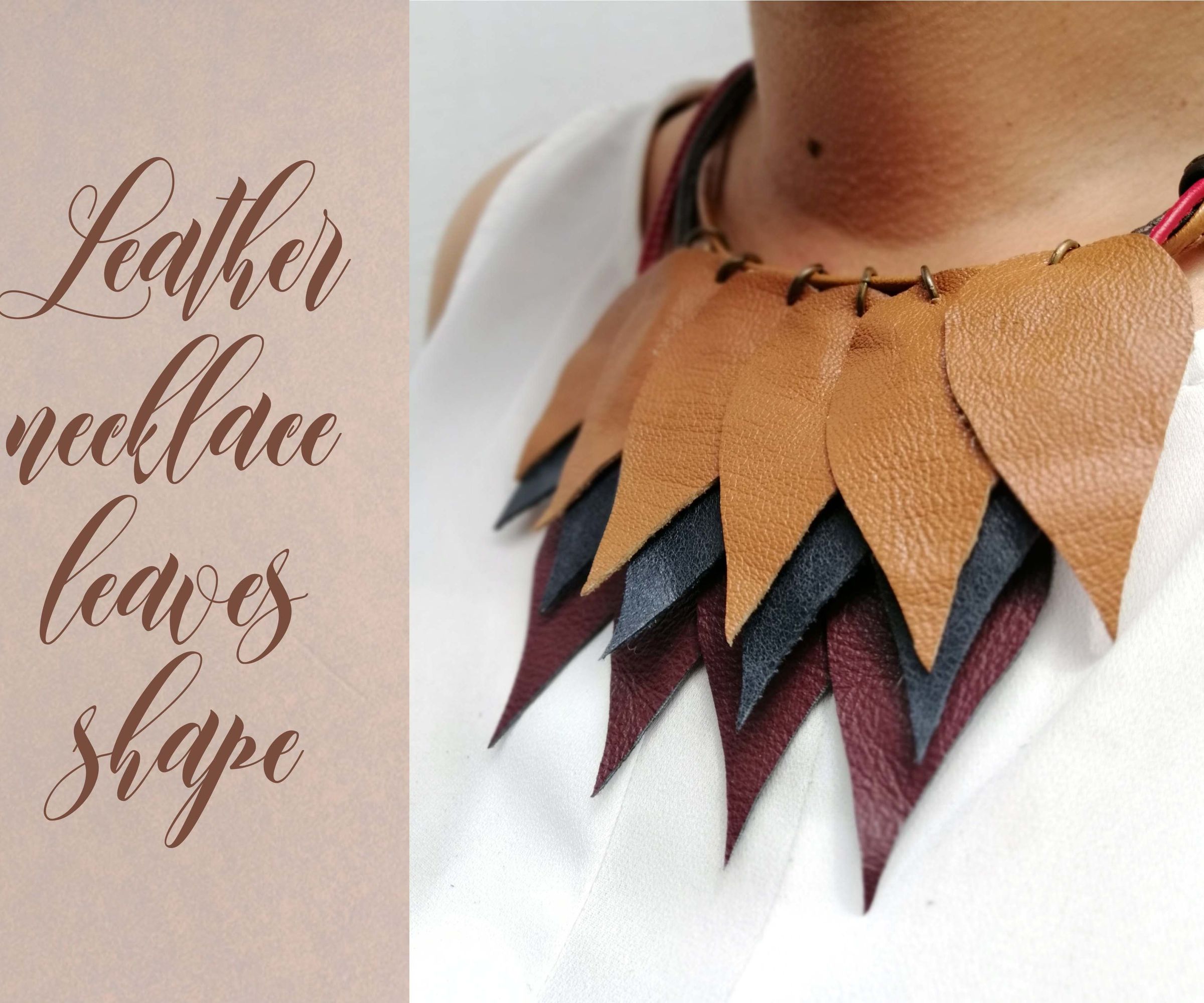 Leather Necklace Leaves Shape