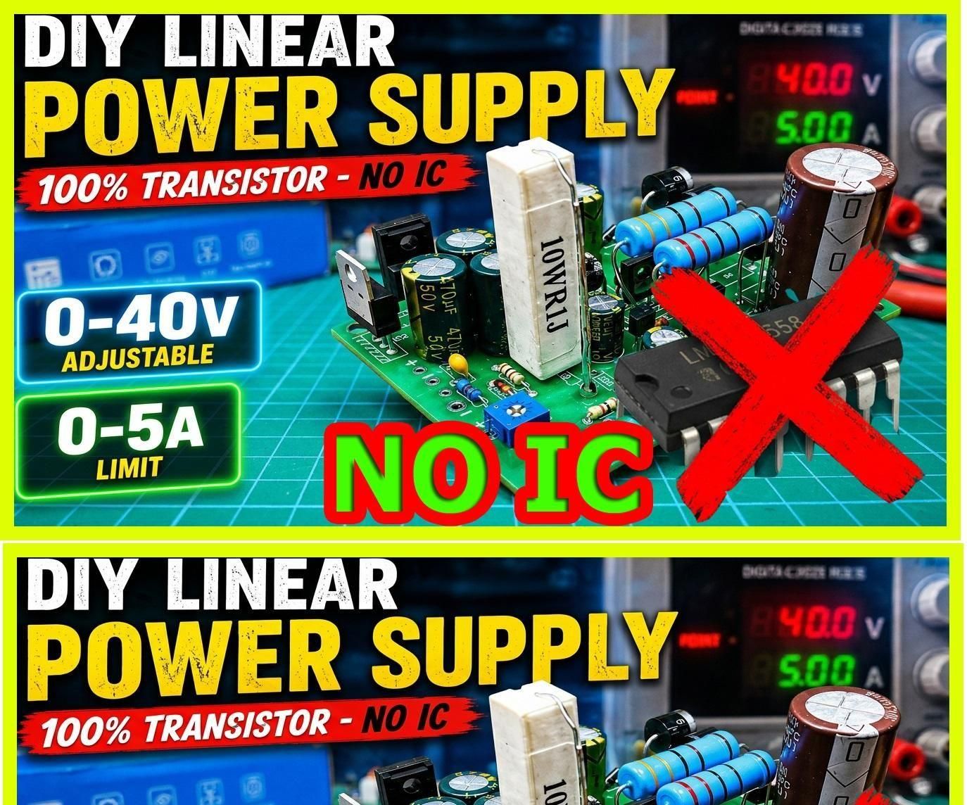 Adjustable 0–40V 0–5A Linear Power Supply (100% Transistor Design – No IC)