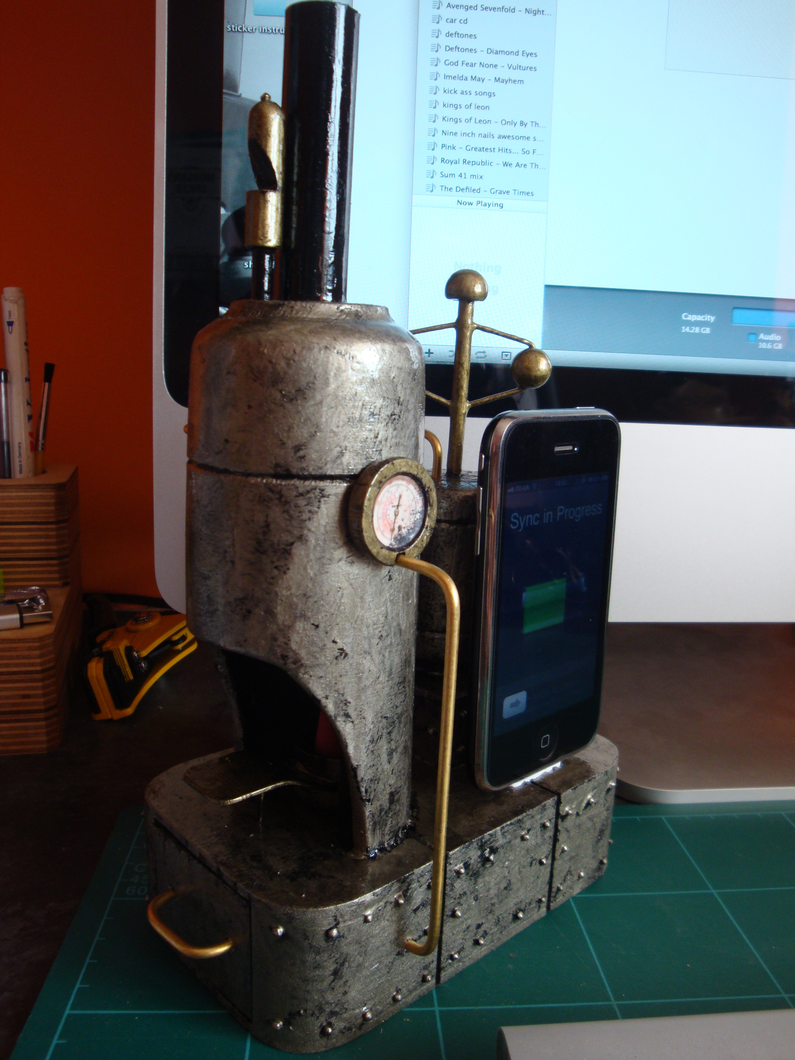 Steampunk Iphone Dock With Smoking Boiler