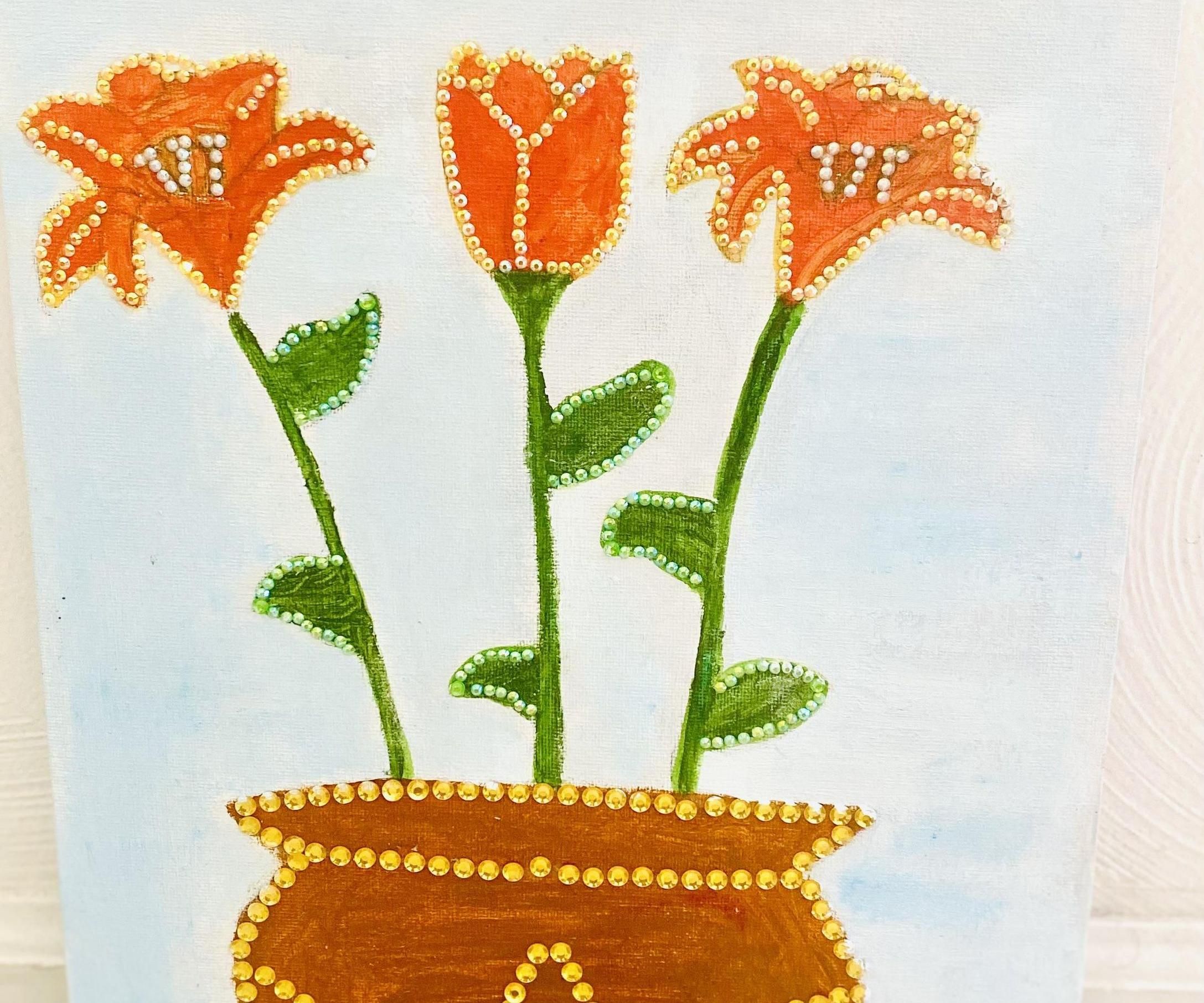 Orange Brilliance: DIY Sparkling Orange Floral Canvas