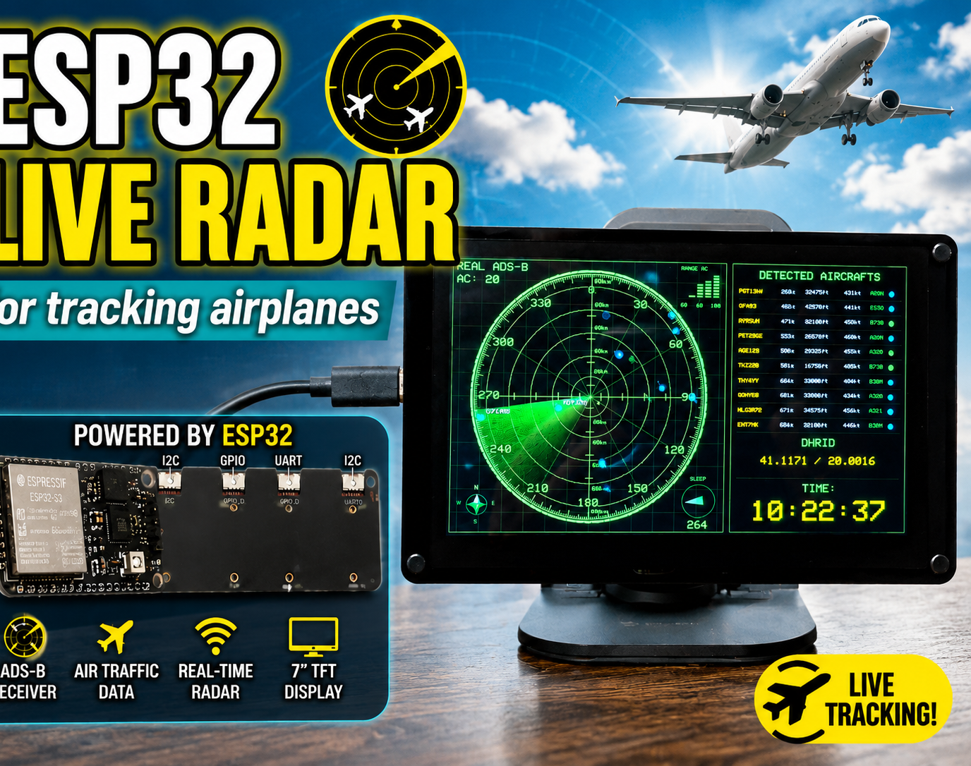 Real-Time Air Traffic Radar Using ESP32 + ADS-B Data