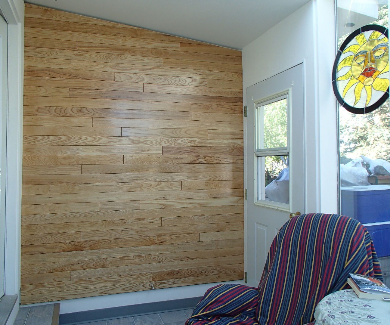 Feature Wall From Salvaged Hardwood Flooring