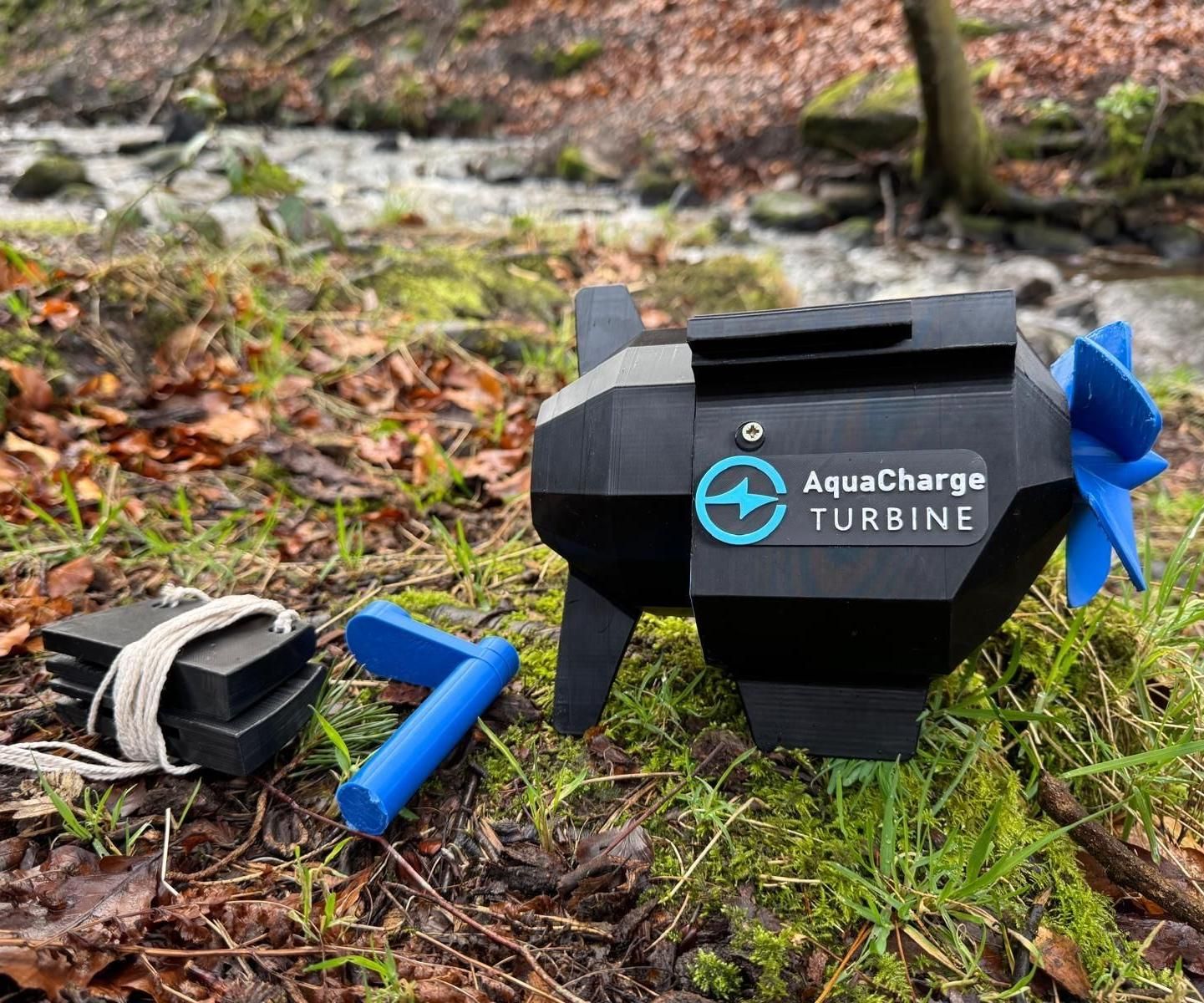 AquaCharge Turbine - a Portable Water Turbine and Hand Crank Generator for Living Off-grid