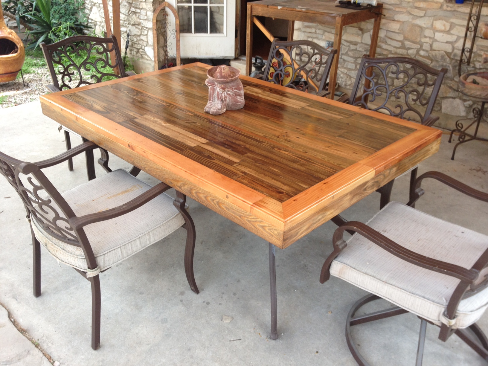 Patio Tabletop Made From Reclaimed Deck Wood