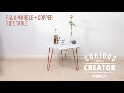 #47 Faux Marble + Copper Side Table NoMusic