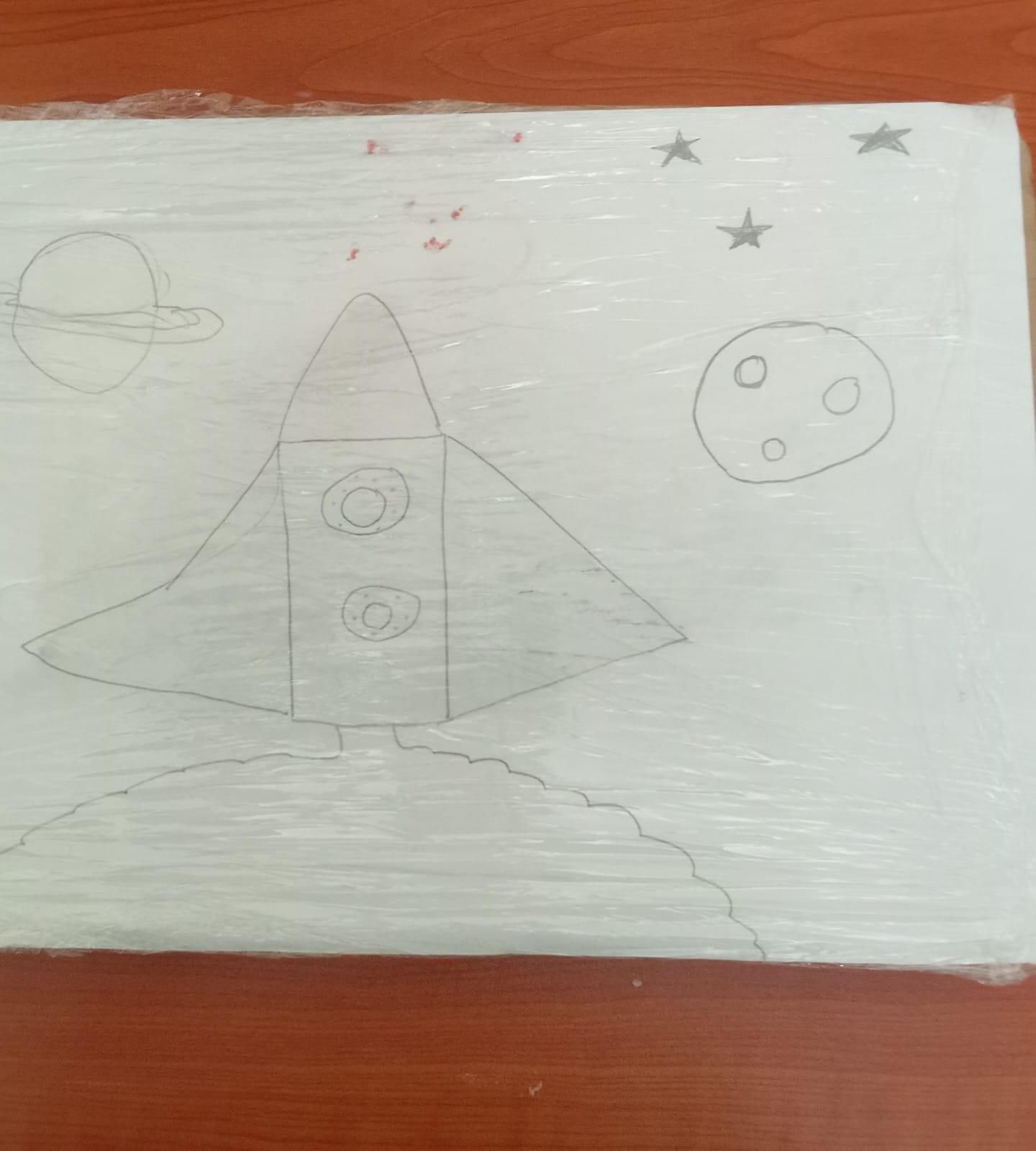 Space Rocket Drawing Using Simple and Recycled Materials