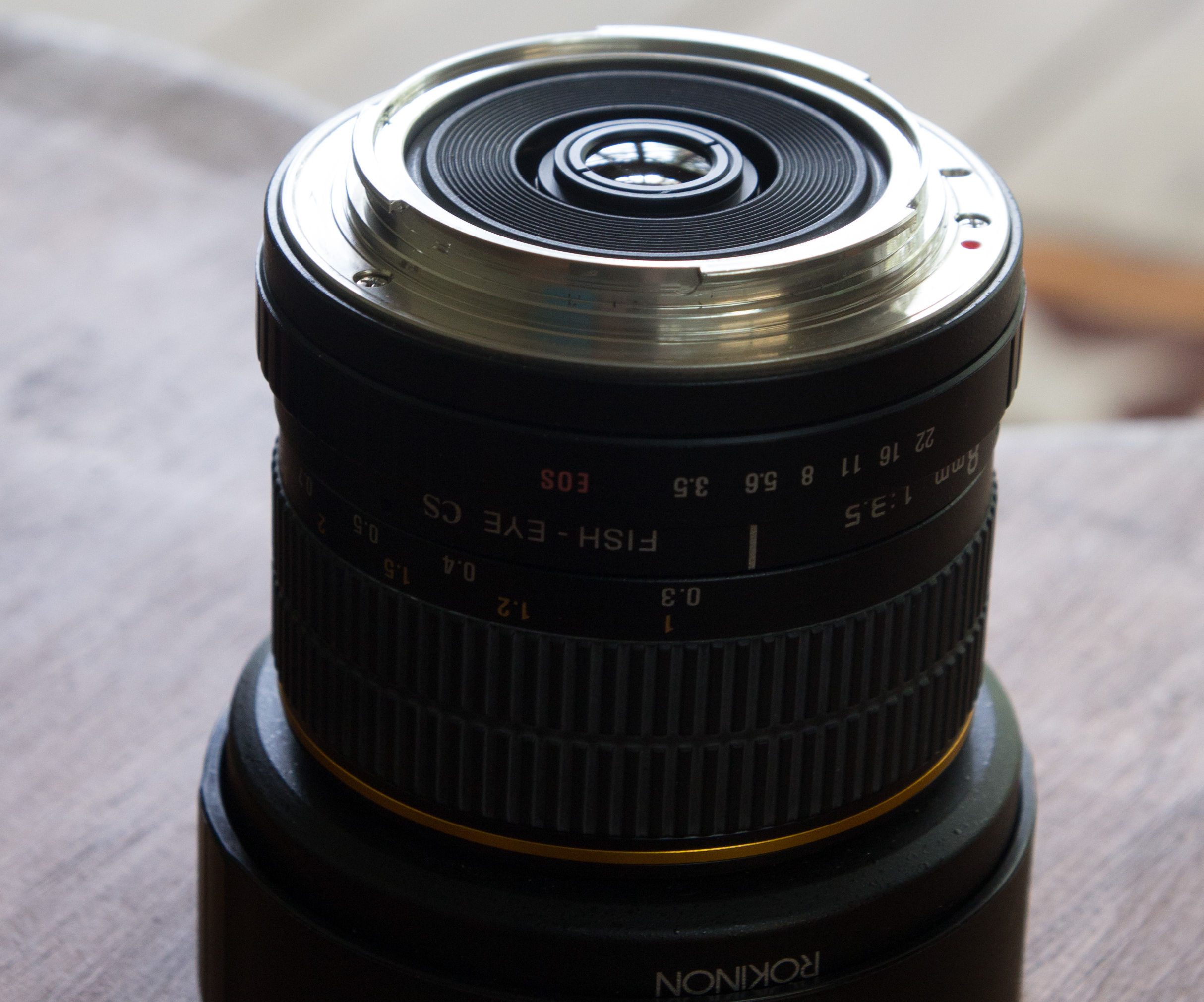 Rokinon 8mm Lens Rear Mounted Filter on a Canon