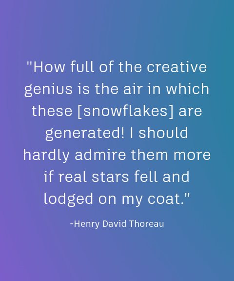 How full of the creative genius is the air in which these [snowflakes] are generated! I should hardly admire them more if real stars fell and lodged on my coat..png