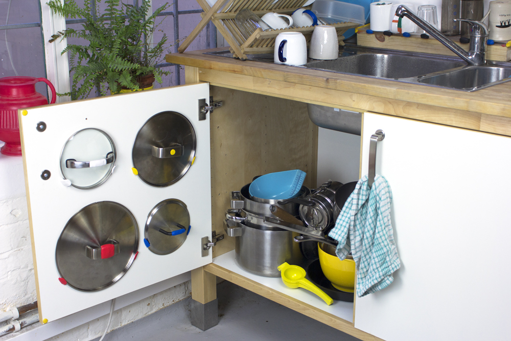 Organise Messy Cupboards With Sugru. at Last - a Good Solution for Pot Lids!