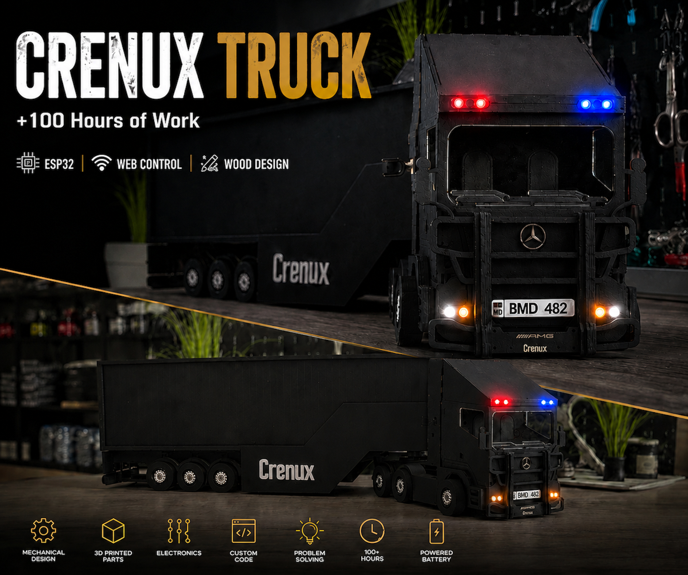 Crenux Truck: Custom ESP32 Web-Controlled Mercedes-Benz RC Truck