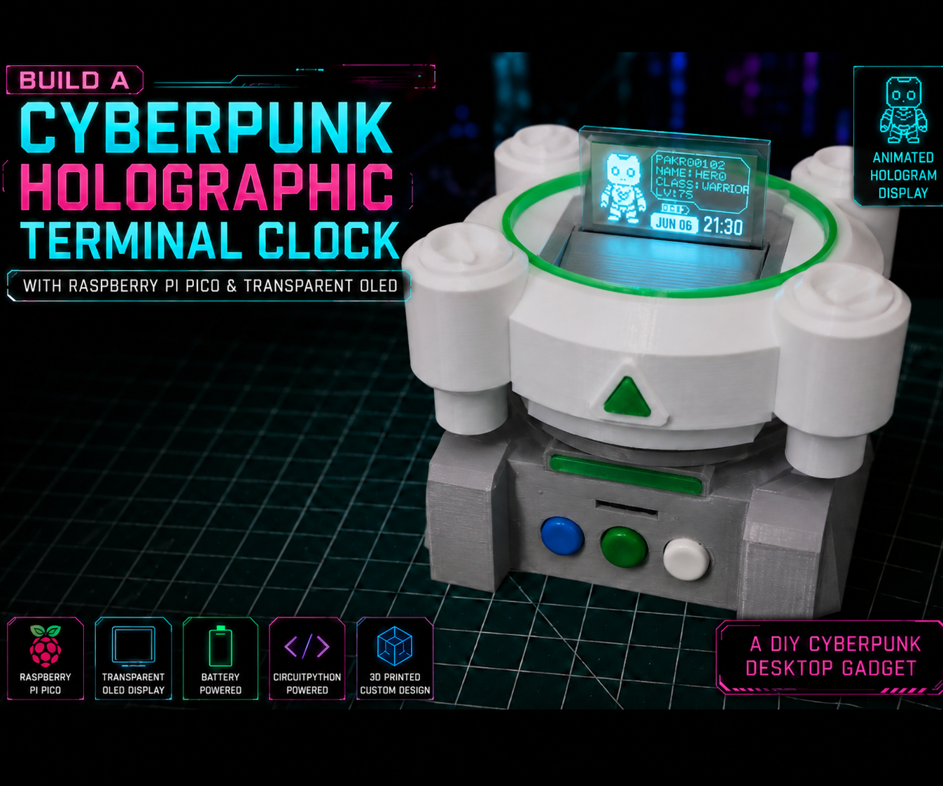 Build a Cyberpunk Holographic Terminal Clock With RP2350