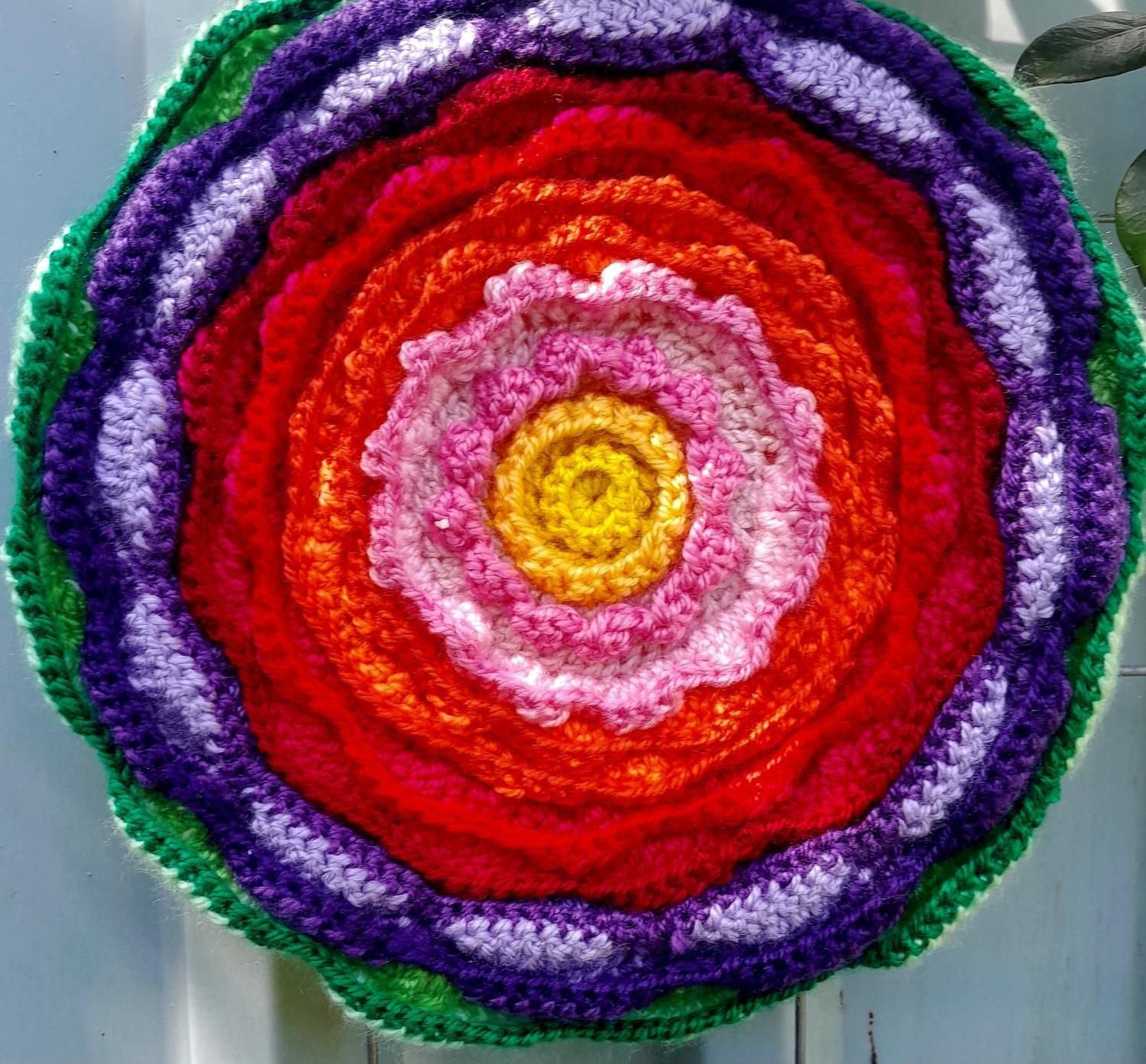 Rainbow Ripple Crochet Wall Art Flower