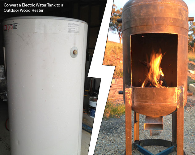 Convert a Electric Water Tank to a Outdoor Wood Heater