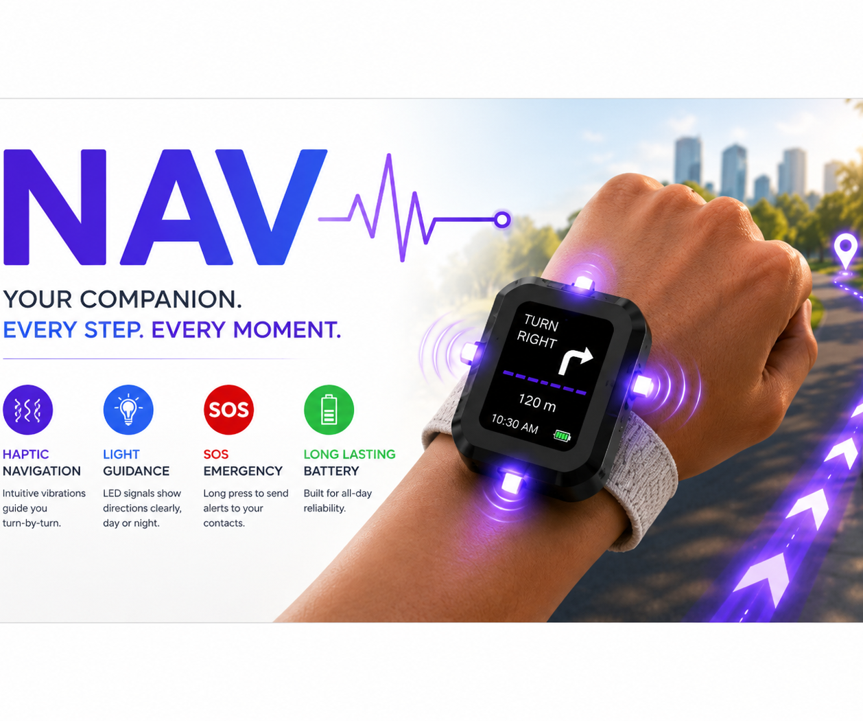 NAV — a Screenless Haptic Navigation Band for a Safer Future