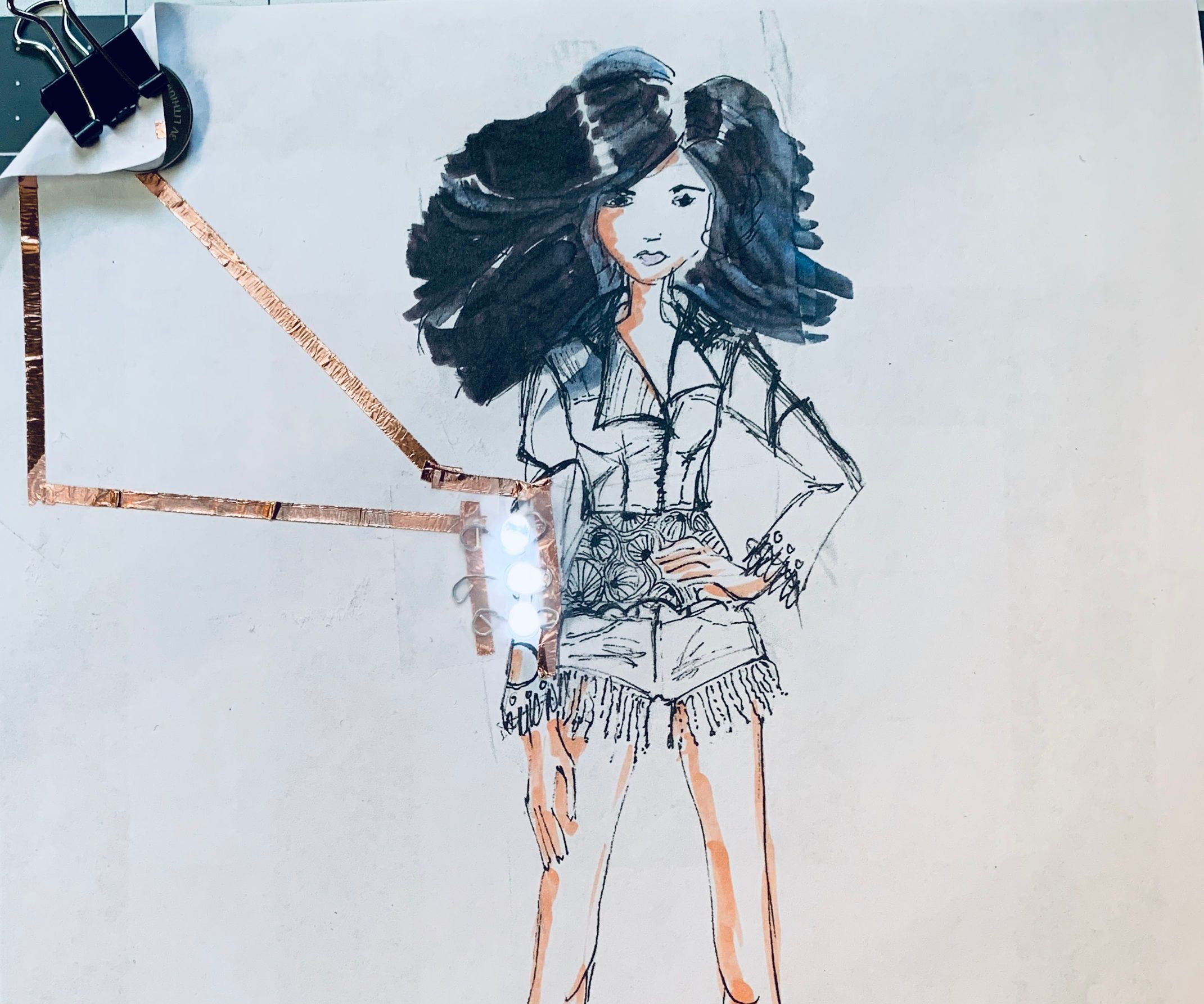 Fashion Sketch With Paper Circuit 