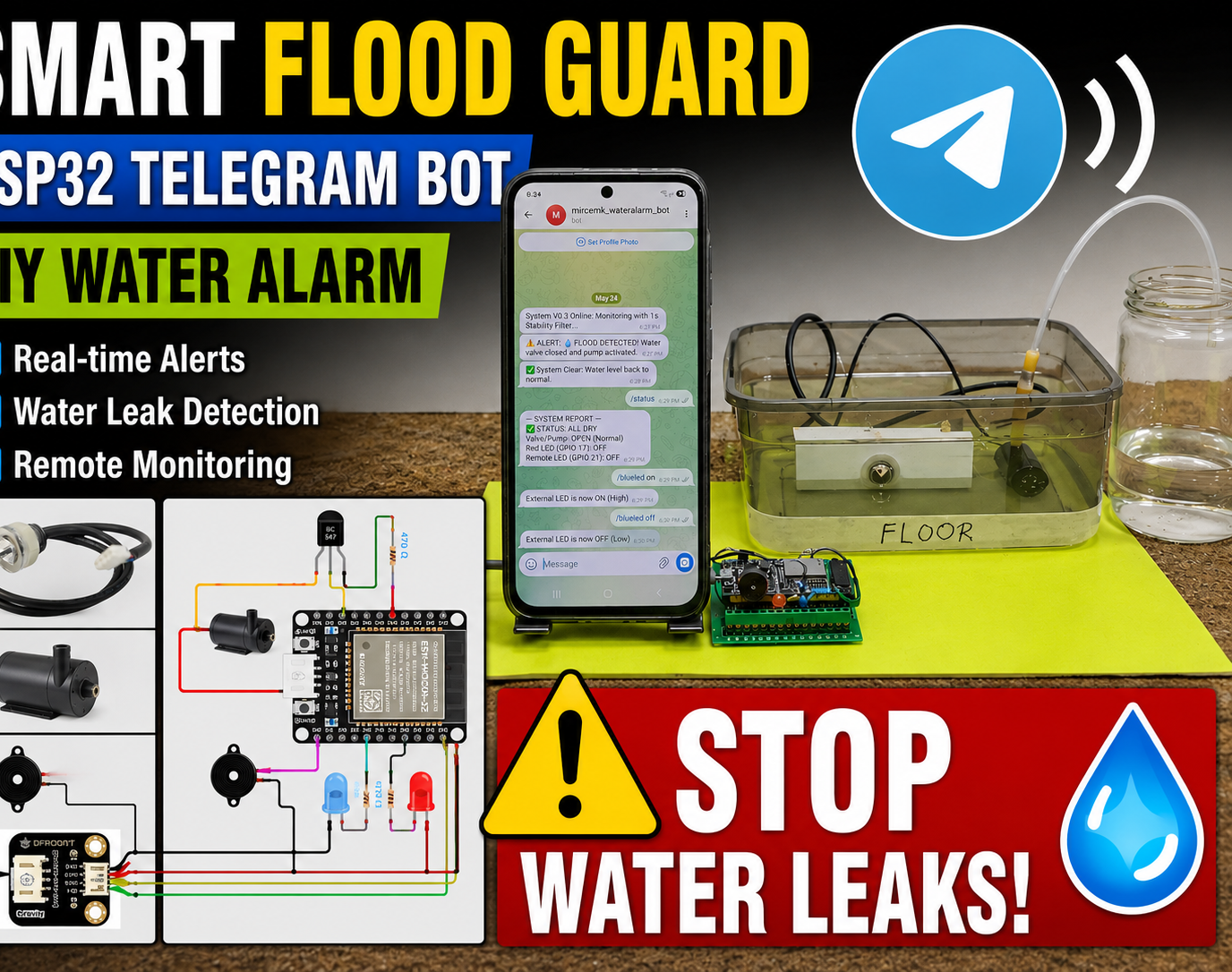 DIY ESP32 Telegram Flood Protection System - Smart Home Automation