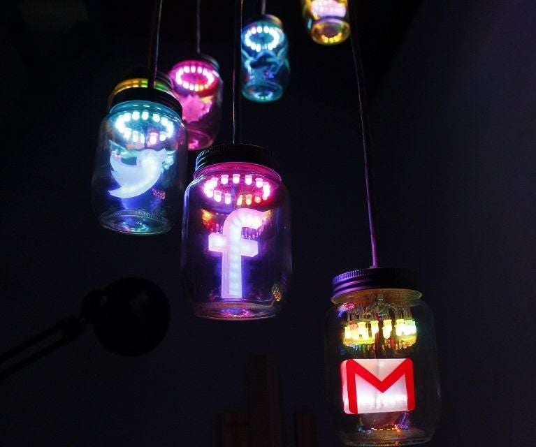 IoT Jar Chandelier, Physical Gmail Twitter Facebook & Weather Notifier